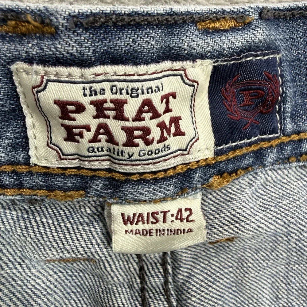 VINTAGE Phat Farm Denim Jean Shorts Blue Jorts Baggy Skater Hip Hop Y2K Size 42
